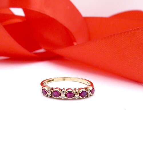 9ct gold, ruby and diamond ring, Size O