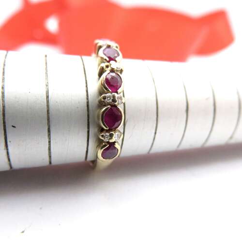 9ct gold, ruby and diamond ring, Size O
