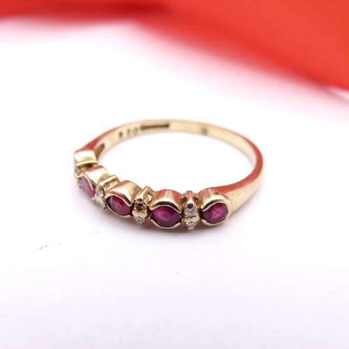 9ct gold, ruby and diamond ring, Size O