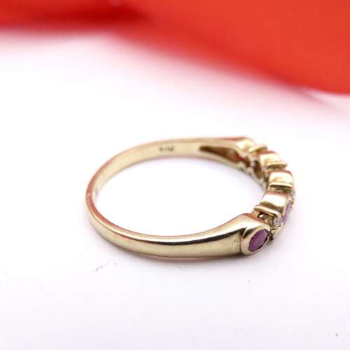 9ct gold, ruby and diamond ring, Size O