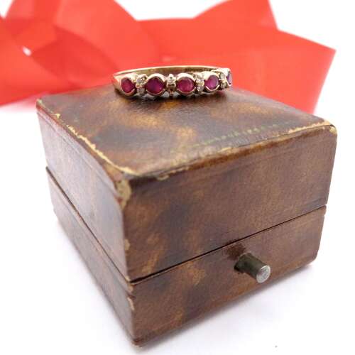 9ct gold, ruby and diamond ring, Size O