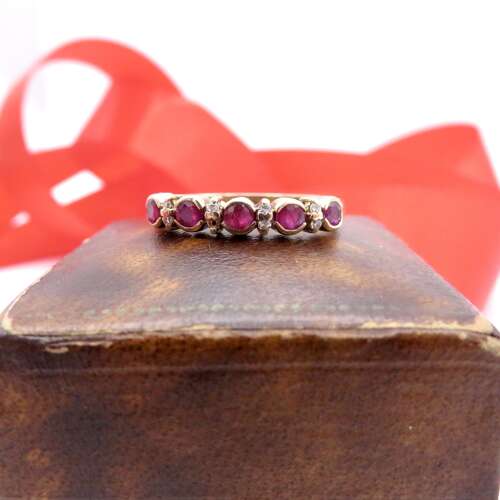 9ct gold, ruby and diamond ring, Size O