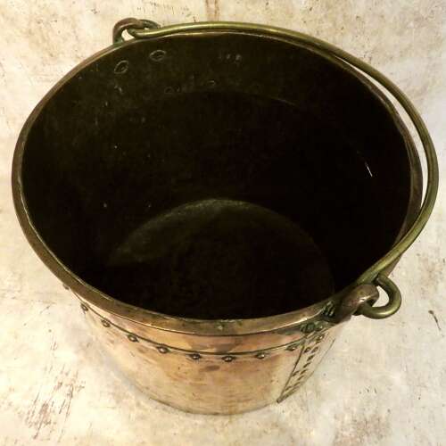 19thC riveted copper and brass bucket