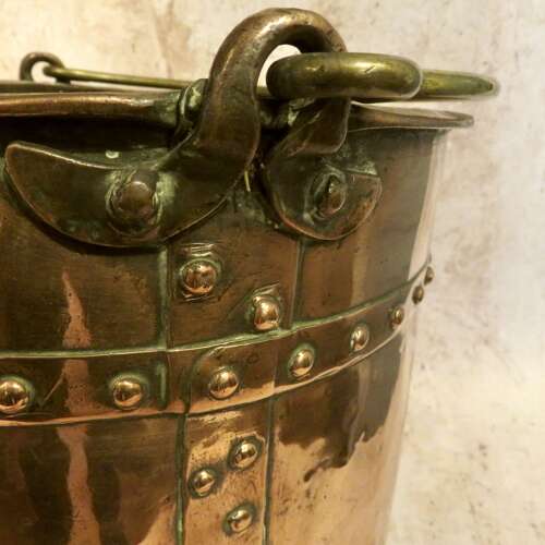 19thC riveted copper and brass bucket