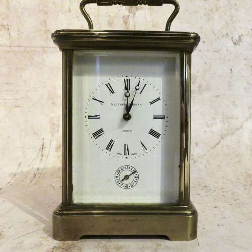 20thC brass carriage alarm clock by Mathew Norman