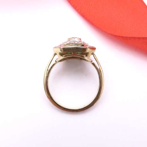 Diamond and Emerald 9ct Gold Art Deco style ring
