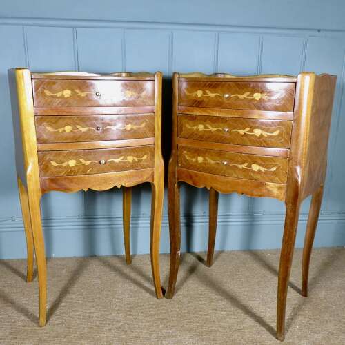 Pair of 20th Century French Kingwood & Marquetry Bedside Chests