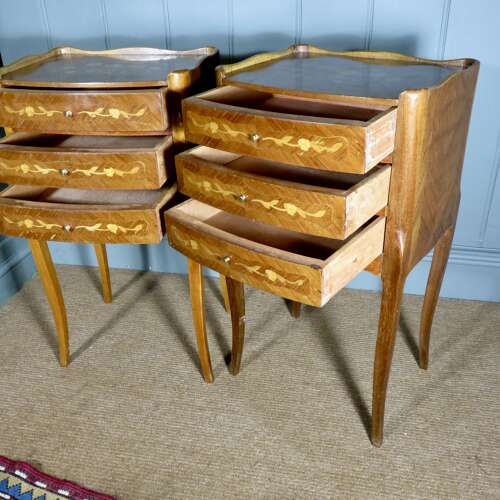Pair of 20th Century French Kingwood & Marquetry Bedside Chests