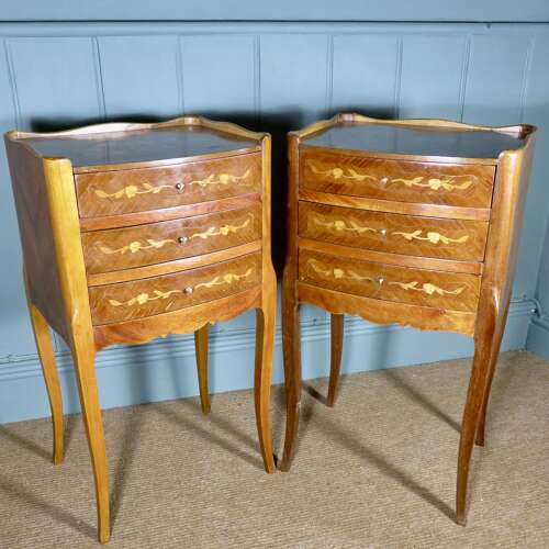 Pair of 20th Century French Kingwood & Marquetry Bedside Chests