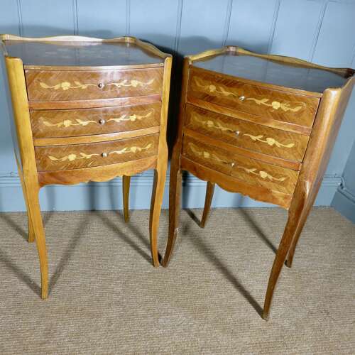 Pair of 20th Century French Kingwood & Marquetry Bedside Chests