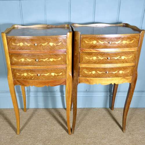 Pair of 20th Century French Kingwood & Marquetry Bedside Chests
