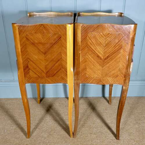 Pair of 20th Century French Kingwood & Marquetry Bedside Chests