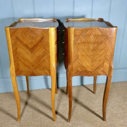 Pair of 20th Century French Kingwood & Marquetry Bedside Chests
