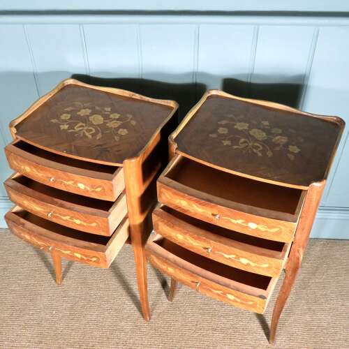 Pair of 20th Century French Kingwood & Marquetry Bedside Chests