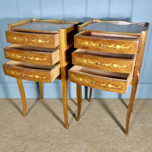 Pair of 20th Century French Kingwood & Marquetry Bedside Chests