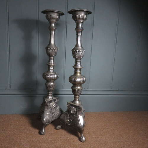 Pair Silvered Brass Pricket Altar Sticks
