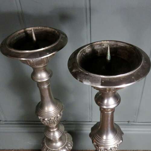 Pair Silvered Brass Pricket Altar Sticks