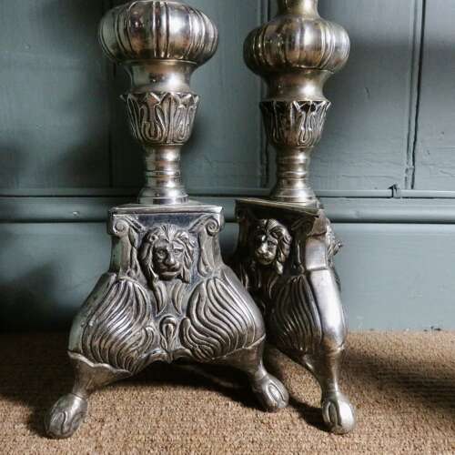 Pair Silvered Brass Pricket Altar Sticks