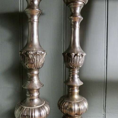 Pair Silvered Brass Pricket Altar Sticks