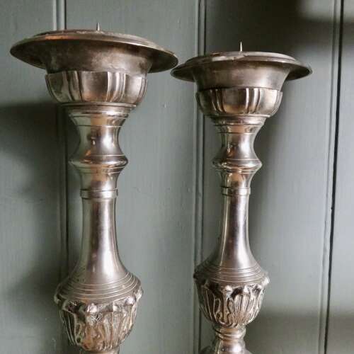 Pair Silvered Brass Pricket Altar Sticks