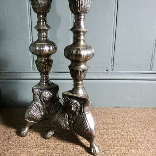Pair Silvered Brass Pricket Altar Sticks