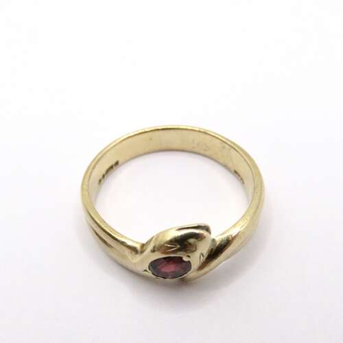 9ct gold garnet snake ring