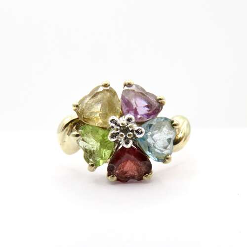 Vintage 9ct Gold Multi-Gem Flower Ring