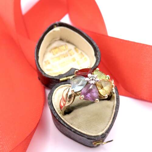 Vintage 9ct Gold Multi-Gem Flower Ring