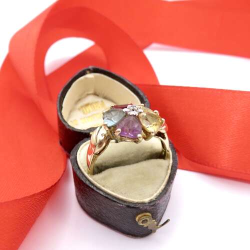 Vintage 9ct Gold Multi-Gem Flower Ring