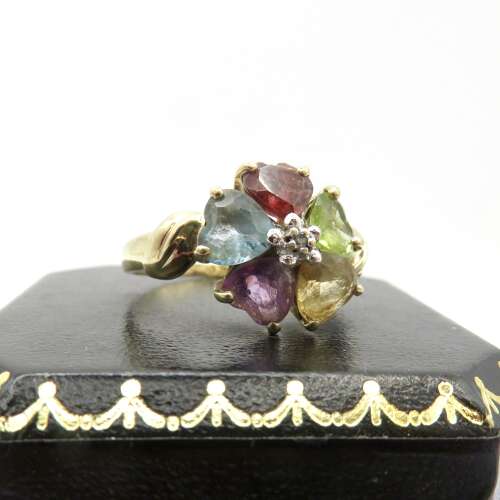 Vintage 9ct Gold Multi-Gem Flower Ring