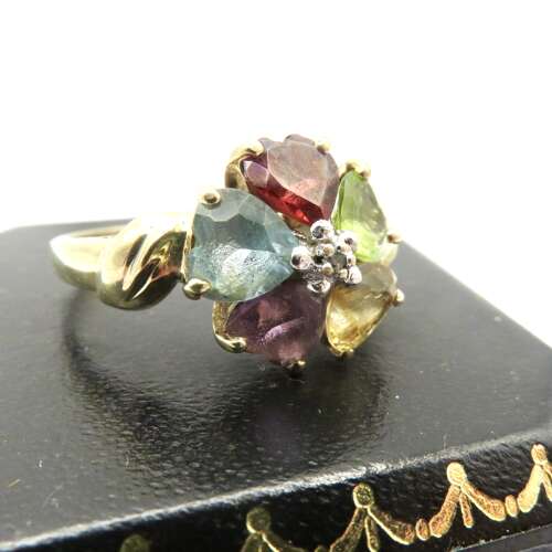 Vintage 9ct Gold Multi-Gem Flower Ring