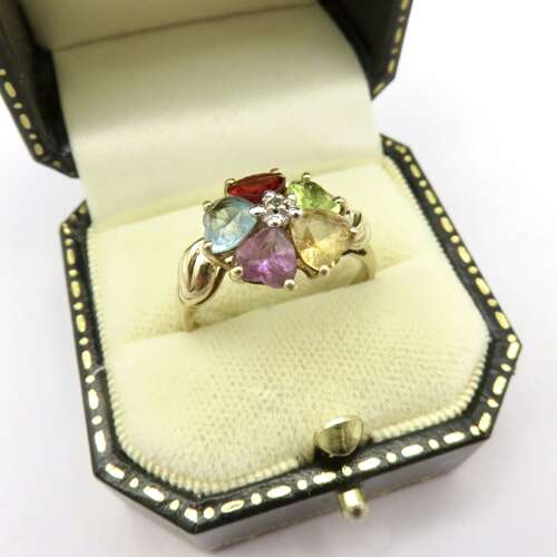 Vintage 9ct Gold Multi-Gem Flower Ring