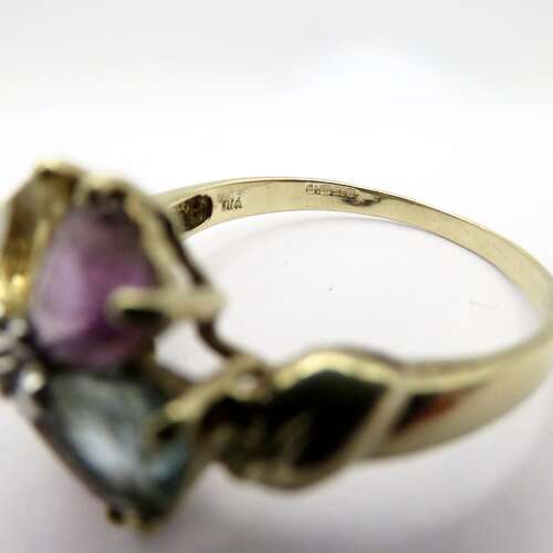Vintage 9ct Gold Multi-Gem Flower Ring