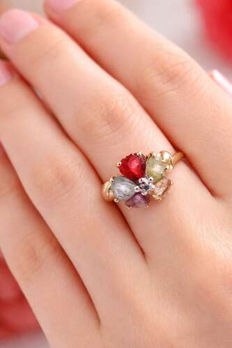 Vintage 9ct Gold Multi-Gem Flower Ring