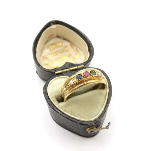 Classic 18ct Gold Rainbow Gemstone Ring – Emerald, Ruby, Sapphire & Diamond