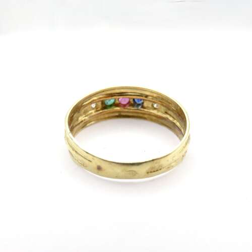 Classic 18ct Gold Rainbow Gemstone Ring – Emerald, Ruby, Sapphire & Diamond