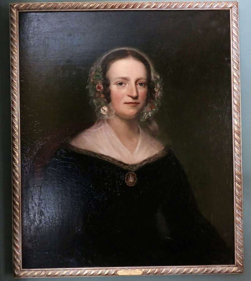 Antique Oil on Canvas Portrait of a Lady, c.1840, Wearing a &ldquo;Three Graces&rdquo; Cameo Brooch
