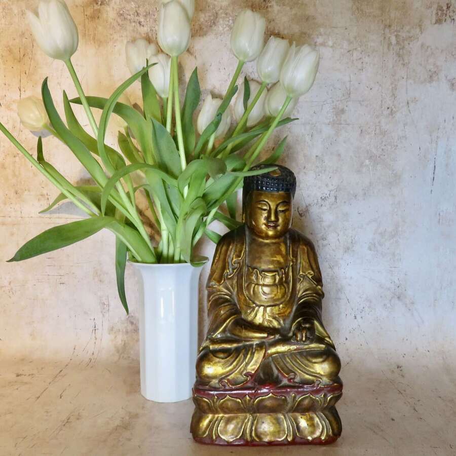 Chinese carved gilt-lacquer wood Buddha