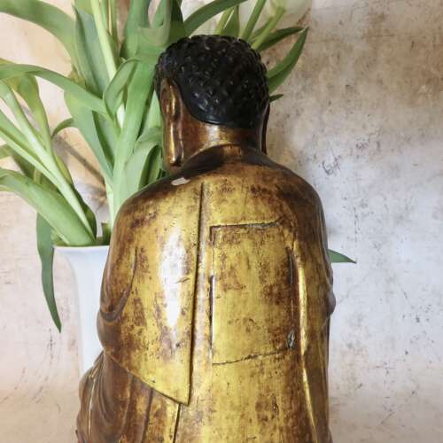 Chinese carved gilt-lacquer wood Buddha