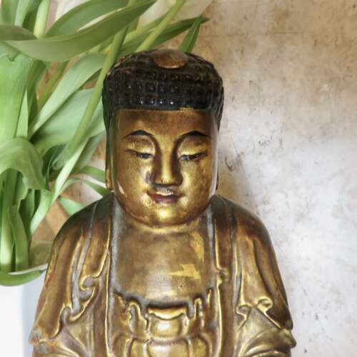 Chinese carved gilt-lacquer wood Buddha