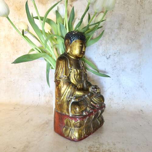 Chinese carved gilt-lacquer wood Buddha