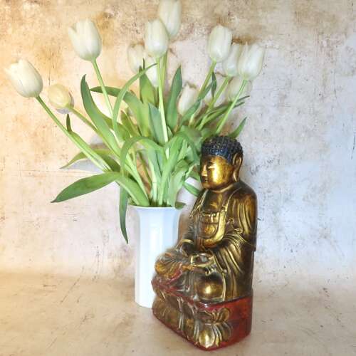Chinese carved gilt-lacquer wood Buddha