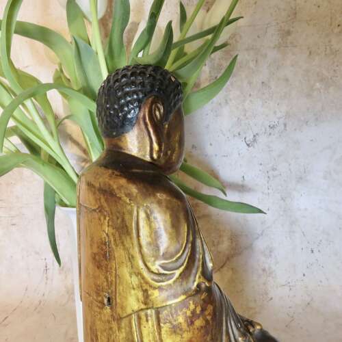 Chinese carved gilt-lacquer wood Buddha