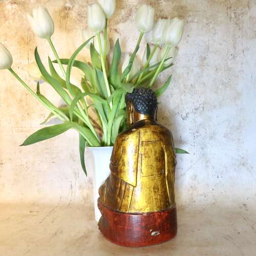 Chinese carved gilt-lacquer wood Buddha