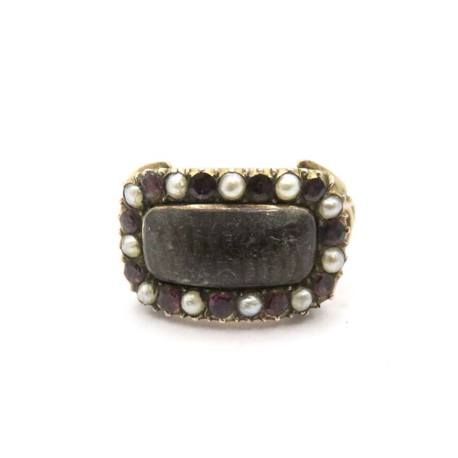 Georgian Gold, Garnet and Pearl Mourning Ring