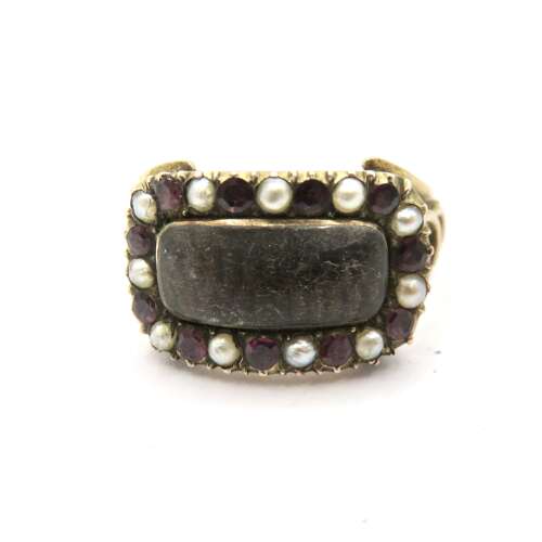Georgian Gold, Garnet and Pearl Mourning Ring