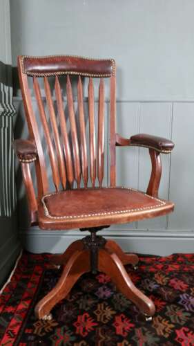 Antique Edwardian swivel desk chair by Angus, London