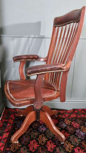 Antique Edwardian swivel desk chair by Angus, London
