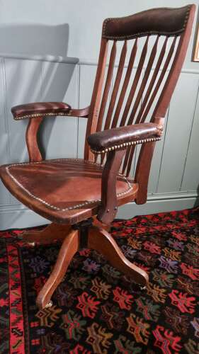 Antique Edwardian swivel desk chair by Angus, London