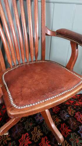 Antique Edwardian swivel desk chair by Angus, London